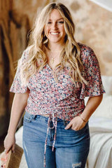Plus Size Floral Drawstring Detail Blouse Floral Blouses - Tophatter Daily Deals