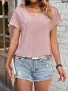 Eyelet V-Neck Short Sleeve T-Shirt Women's T-Shirts - Tophatter Daily Deals