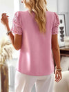 Round Neck Spliced Lace Puff Sleeve Blouse Blouses - Tophatter Daily Deals