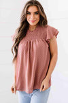 Polka Dot Smocked Flutter Sleeve Blouse Pink Blouses - Tophatter Daily Deals