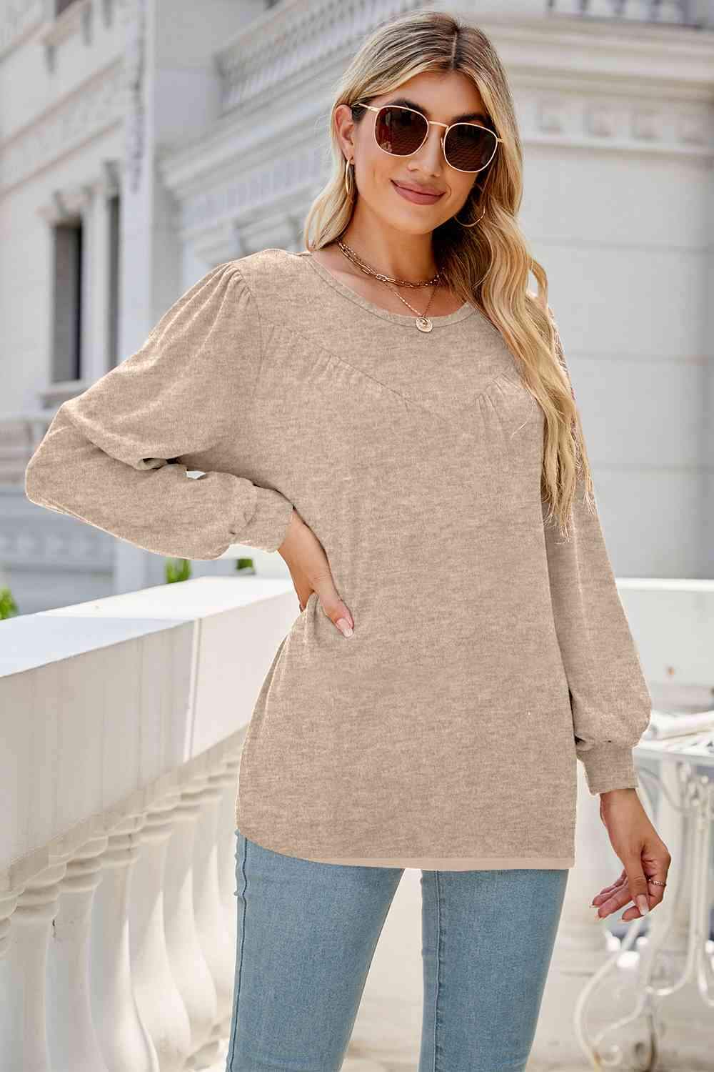 Round Neck Long Sleeve Top Women's T-Shirts - Tophatter Daily Deals