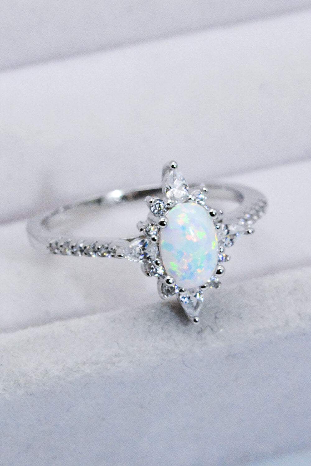 Platinum-Plated Opal and Zircon Ring Opal Opal - Tophatter Daily Deals