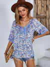 Printed Tie Neck Half Sleeve Tunic Blouse Blouses - Tophatter Daily Deals