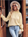 Mock Neck Flounce Sleeve Blouse Pastel Yellow Blouses - Tophatter Daily Deals