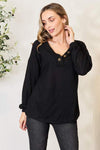 Zenana Buttoned Long Sleeve Blouse Black Blouses - Tophatter Daily Deals