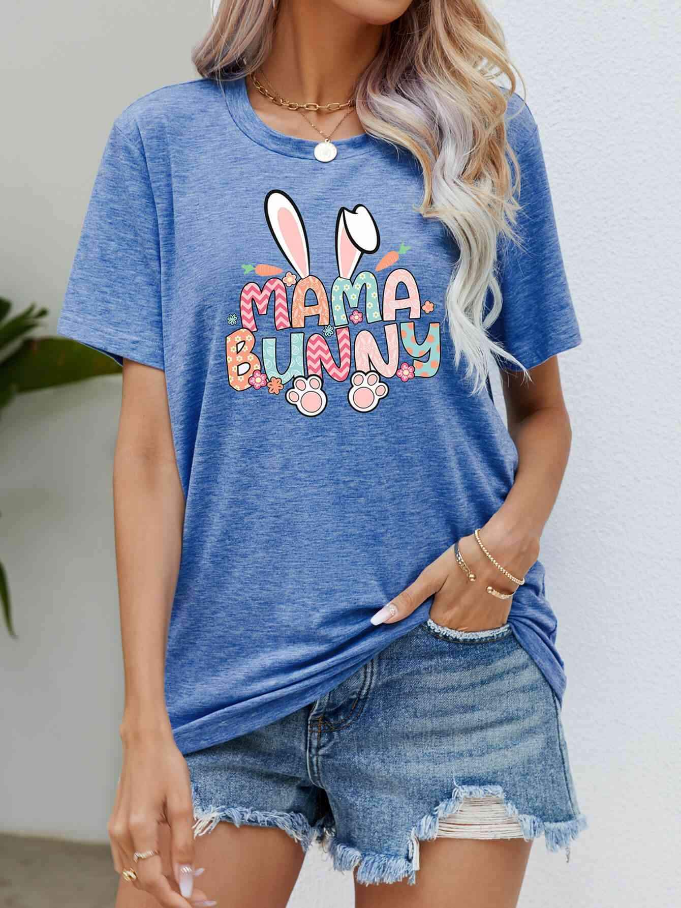 MAMA BUNNY Easter Graphic Short Sleeve Tee Cobalt Blue Women's T-Shirts - Tophatter Daily Deals