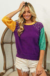 BiBi Color Block Pearl Detail Round Neck Sweater Blouses - Tophatter Daily Deals