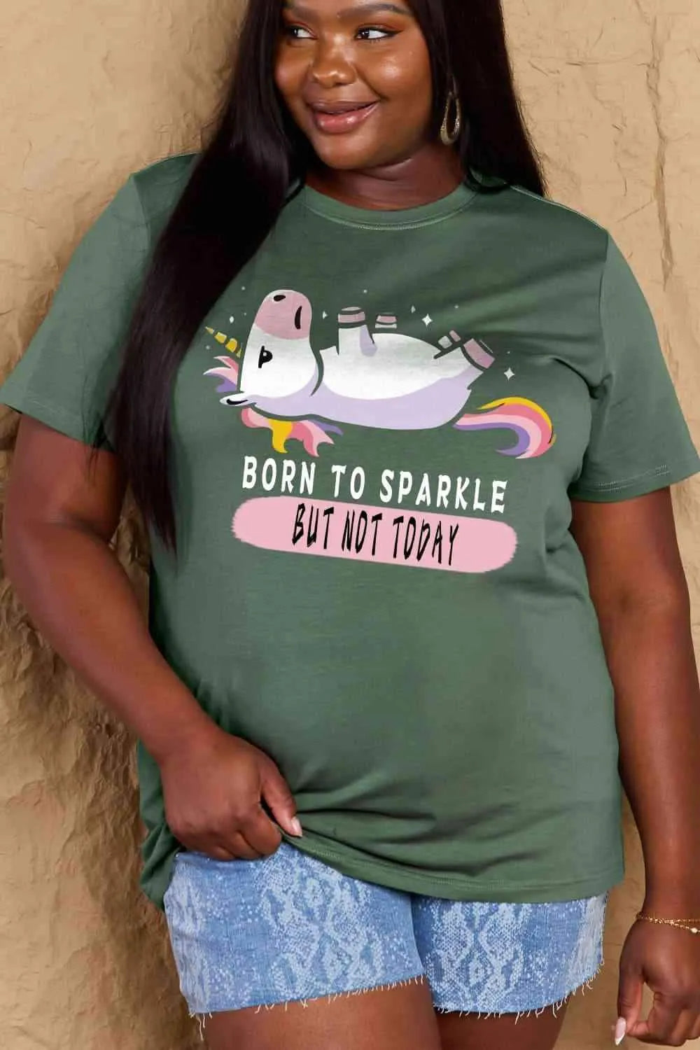 Simply Love Full Size BORN TO SPARKLE BUT NOT TODAY Graphic Cotton Tee Women's T-Shirts - Tophatter Daily Deals