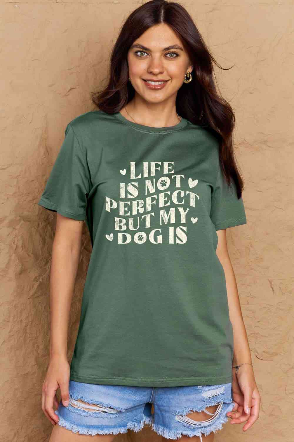 Simply Love Full Size Dog Slogan Graphic Cotton T-Shirt Women's T-Shirts - Tophatter Daily Deals