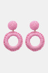 Round Shape Raffia Grass Dangle Earrings Carnation Pink One Size Earrings - Tophatter Daily Deals