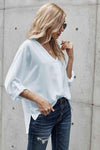 V-Neck Roll-Tab Sleeve Blouse Blouses - Tophatter Daily Deals