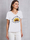 Sunflower V-Neck Short Sleeve T-Shirt White Women's T-Shirts - Tophatter Daily Deals