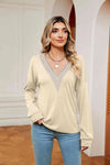 Contrast V-Neck Long Sleeve Blouse Pastel Yellow Blouses - Tophatter Daily Deals