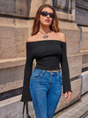 Ribbed Flare Sleeve Cropped T-Shirt Women's T-Shirts - Tophatter Daily Deals