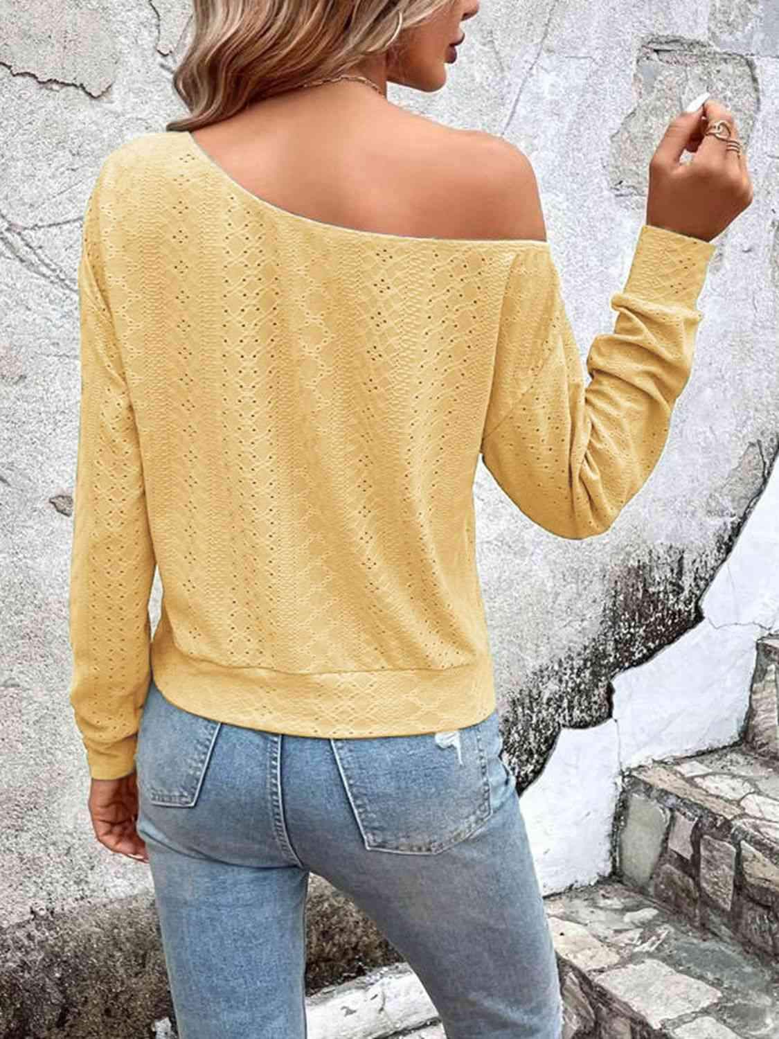 Eyelet Dropped Shoulder Blouse Blouses - Tophatter Daily Deals