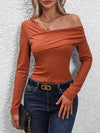 Asymmetrical Neck Long Sleeve Top Ochre Women's T-Shirts - Tophatter Daily Deals