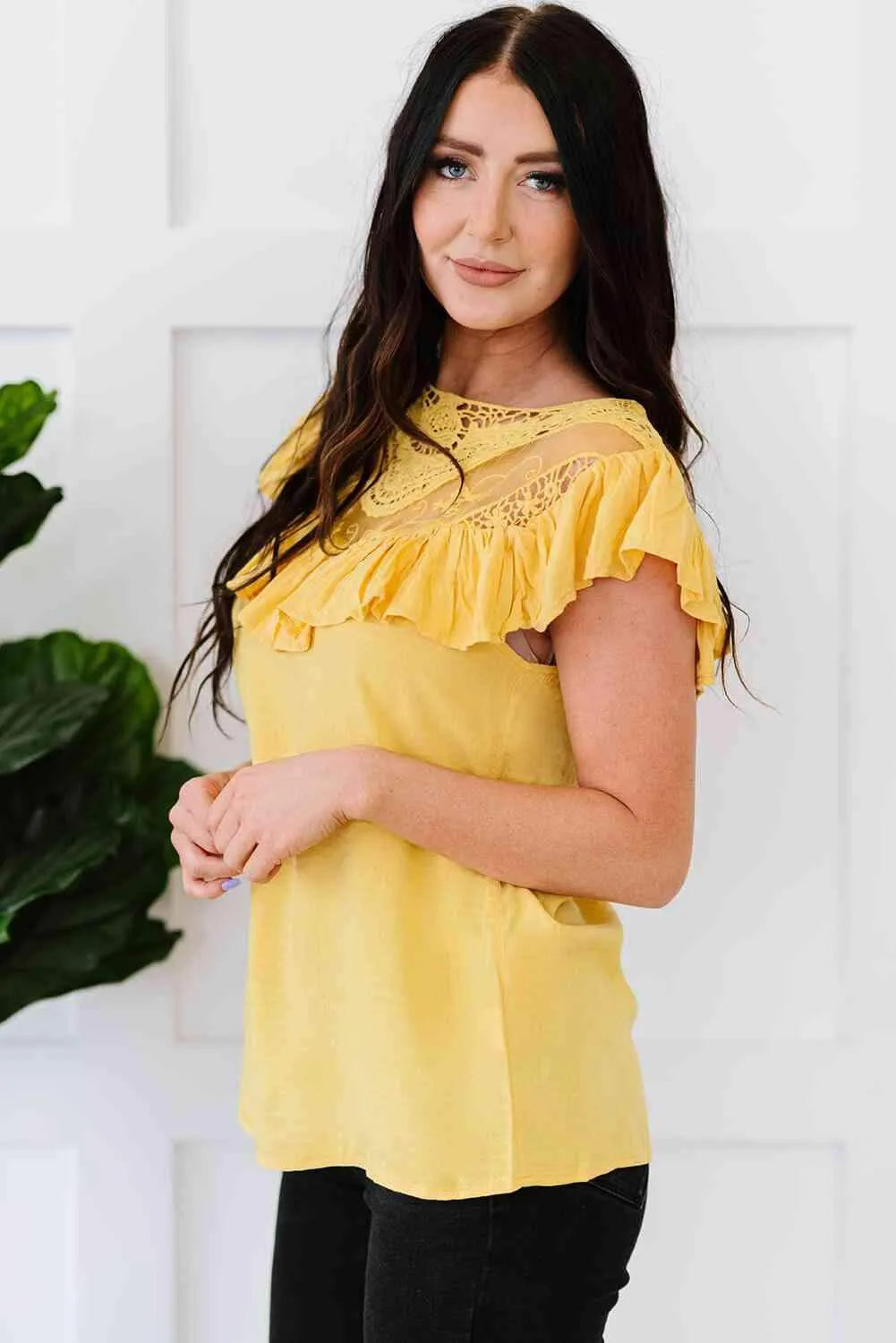Lace Ruffled Short Sleeve T-Shirt Blouses - Tophatter Daily Deals