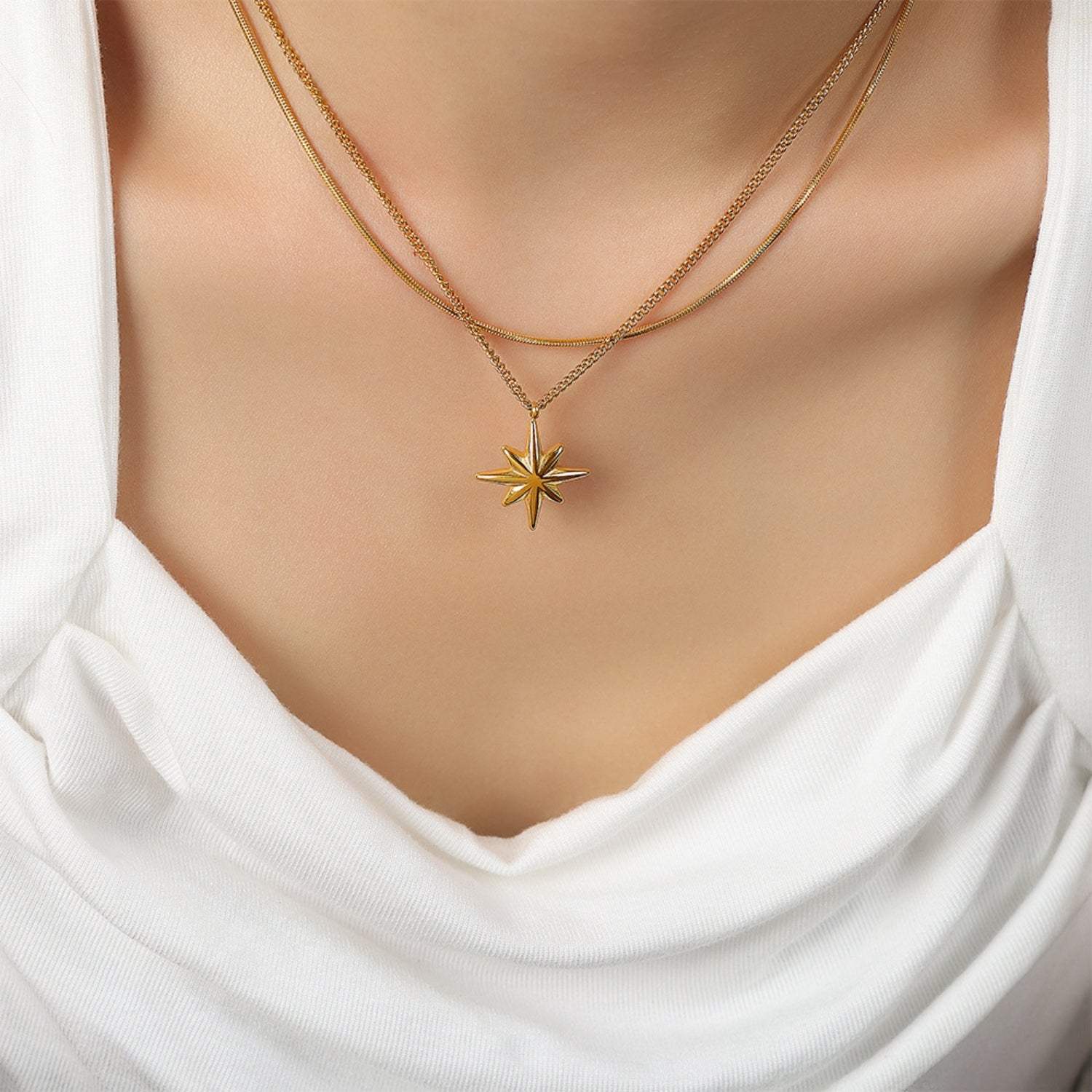 Star Pendant Double-Layered Titanium Steel Necklace Necklaces - Tophatter Daily Deals