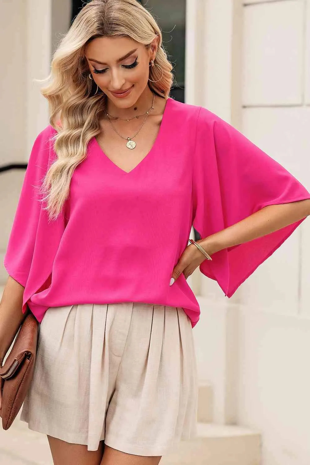 V-Neck Cloak Sleeve Blouse Blouses - Tophatter Daily Deals