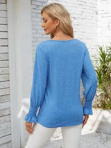 V-Neck Smocked Ruffled Long Sleeve Top Women's T-Shirts - Tophatter Daily Deals