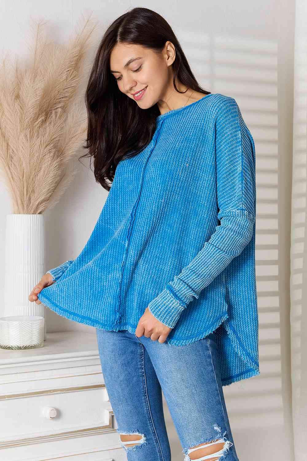 Zenana Center Seam Waffle-Knit Top Blouses - Tophatter Daily Deals