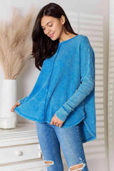 Zenana Center Seam Waffle-Knit Top Blouses - Tophatter Daily Deals