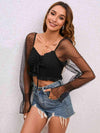 Drawstring Flounce Sleeve Cropped Top Blouses - Tophatter Daily Deals