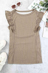 Striped Flutter Sleeve Tank Khaki Blouses - Tophatter Daily Deals