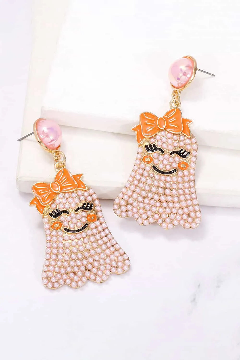 Smiling Ghost Shape Synthetic Pearl Earrings Earrings - Tophatter Daily Deals