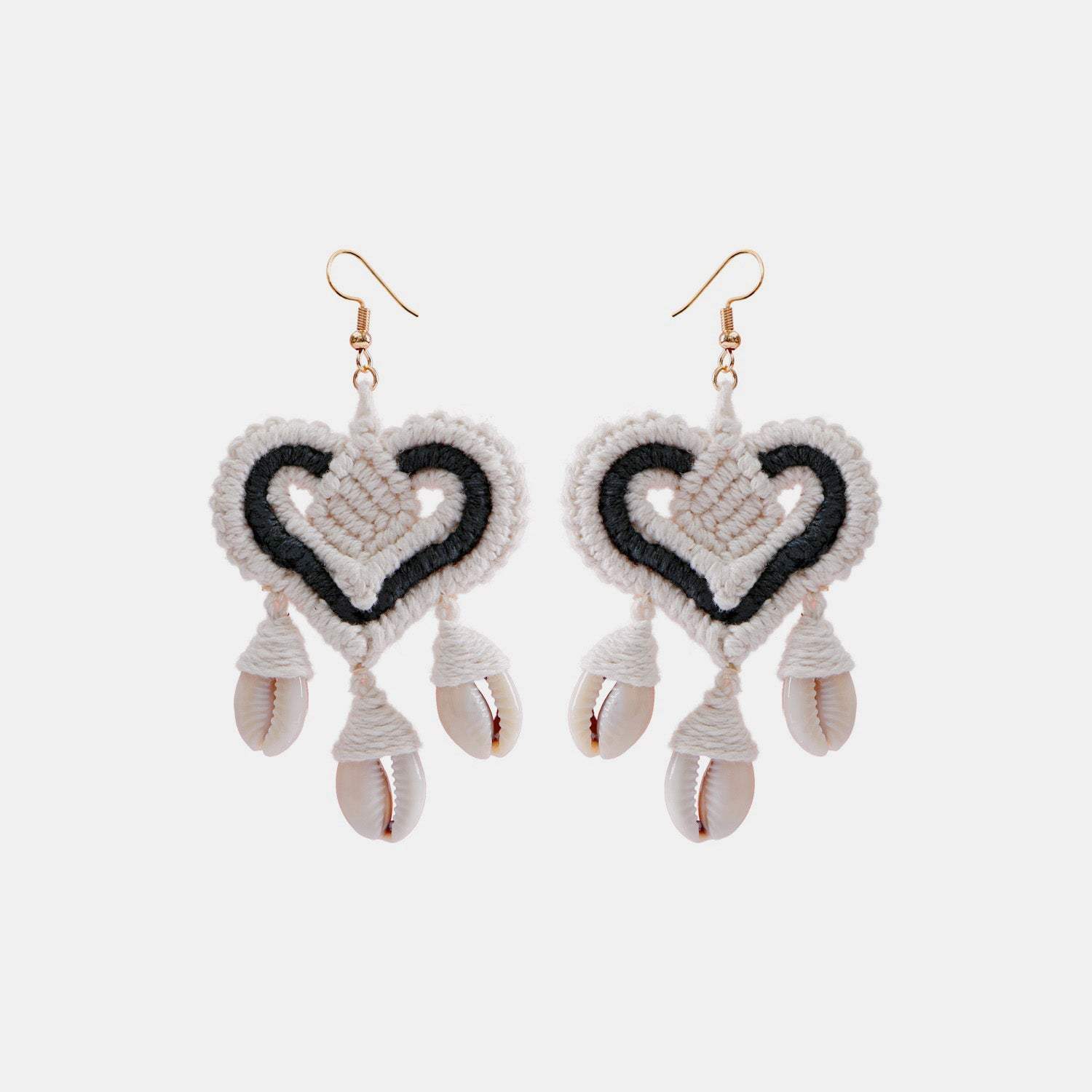 Cotton Thread Shell Heart Dangle Earrings Black One Size Earrings - Tophatter Daily Deals