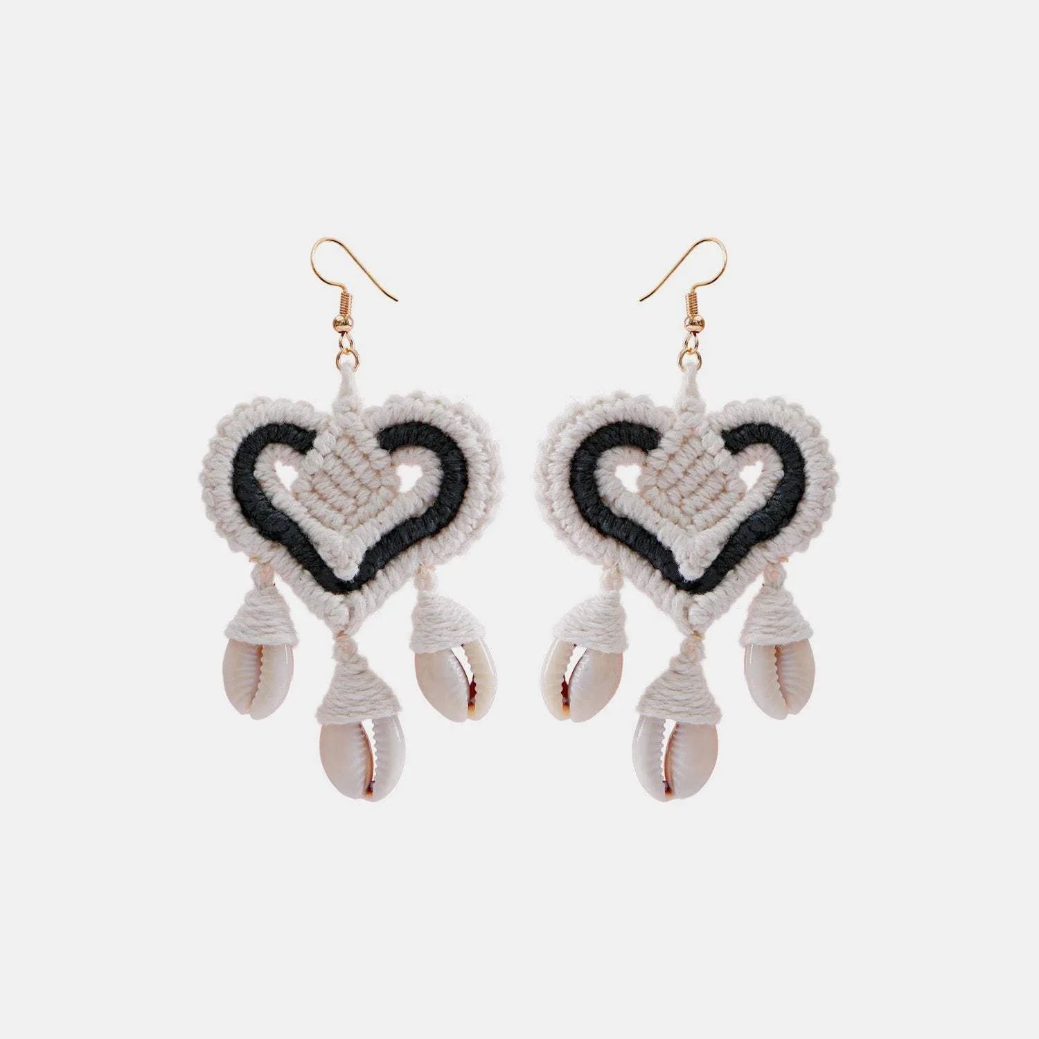 Cotton Thread Shell Heart Dangle Earrings Black One Size Earrings - Tophatter Daily Deals