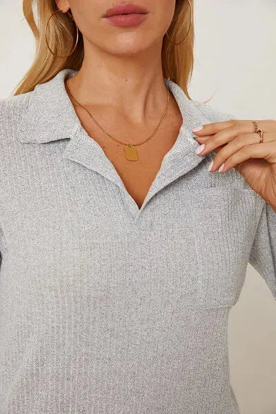 Collared Neck Dropped Shoulder T-Shirt Women's T-Shirts - Tophatter Daily Deals