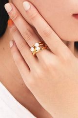 18K Gold-Plated Three Pearl Ring Rings - Tophatter Daily Deals