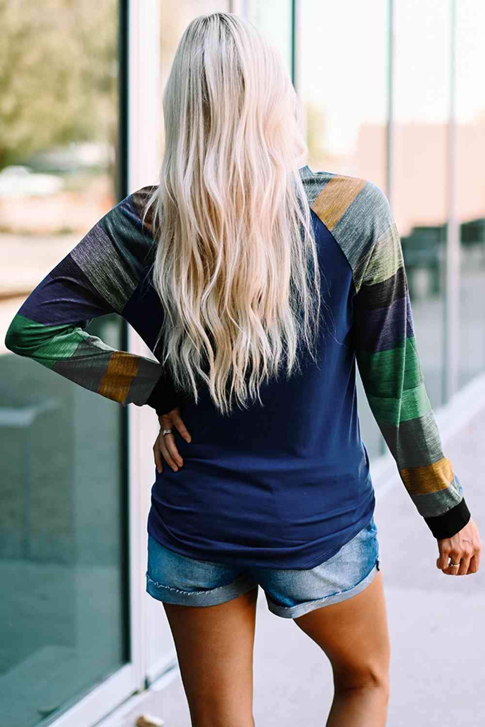 Double Take Color Block Curved Hem Long Sleeve Tee Women's T-Shirts - Tophatter Daily Deals