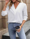 V-Neck Long Sleeve Blouse White Blouses - Tophatter Daily Deals