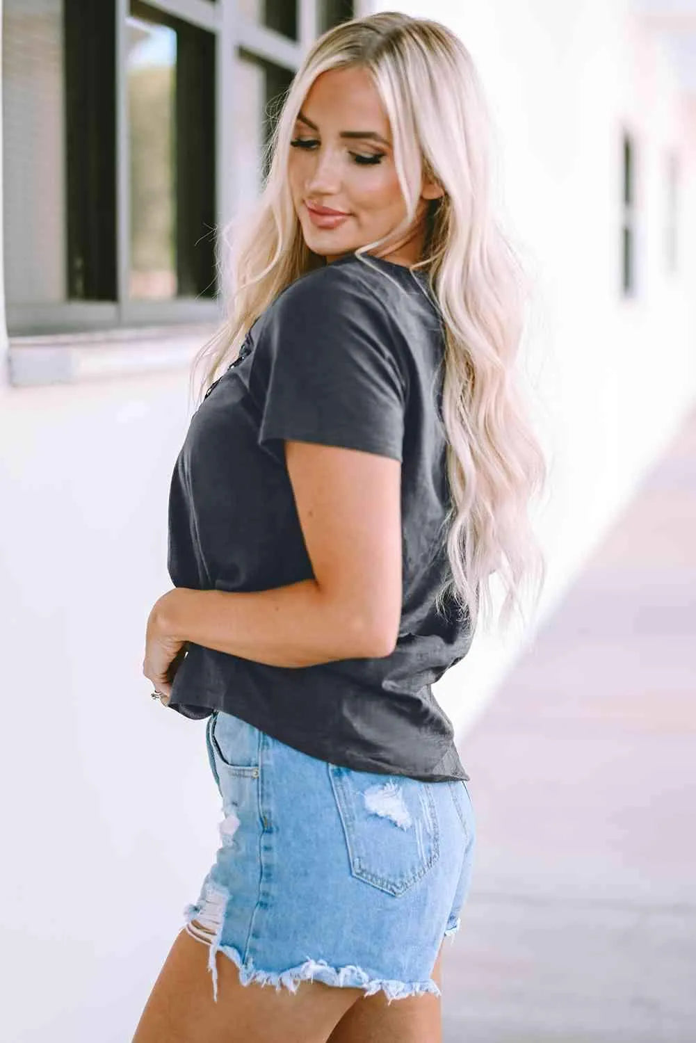 V-Neck Short Sleeve Blouse Blouses - Tophatter Daily Deals