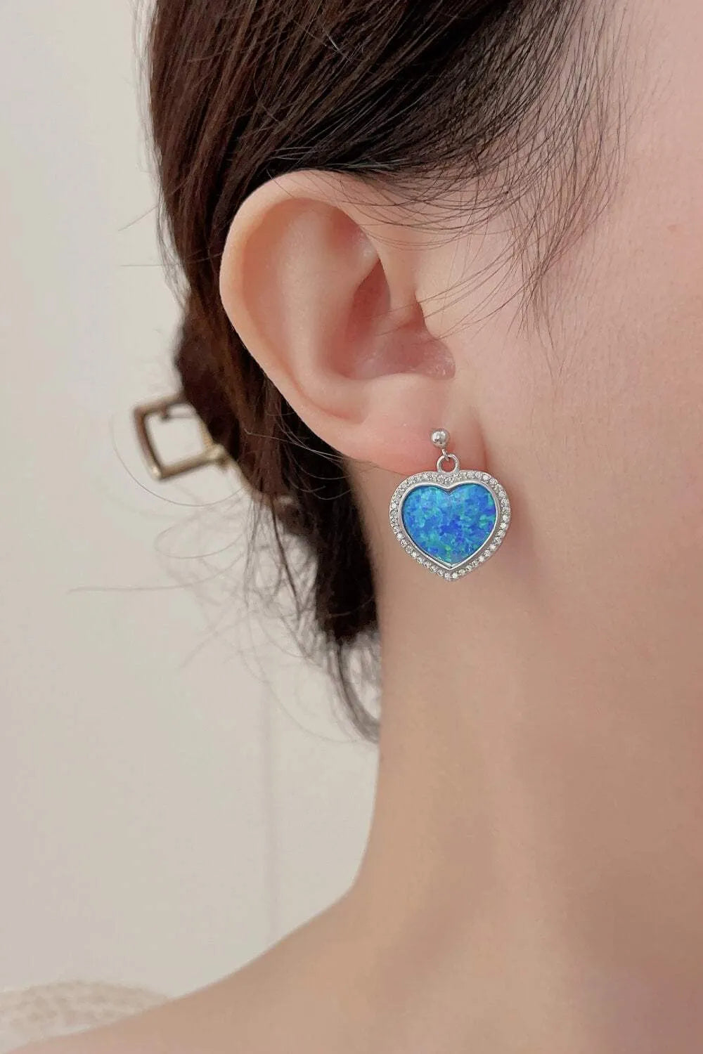 Platinum-Plated Opal Heart Earrings Opal - Tophatter Daily Deals