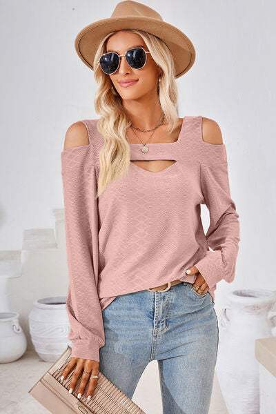 Cutout Square Neck Cold Shoulder T-Shirt Women's T-Shirts - Tophatter Daily Deals