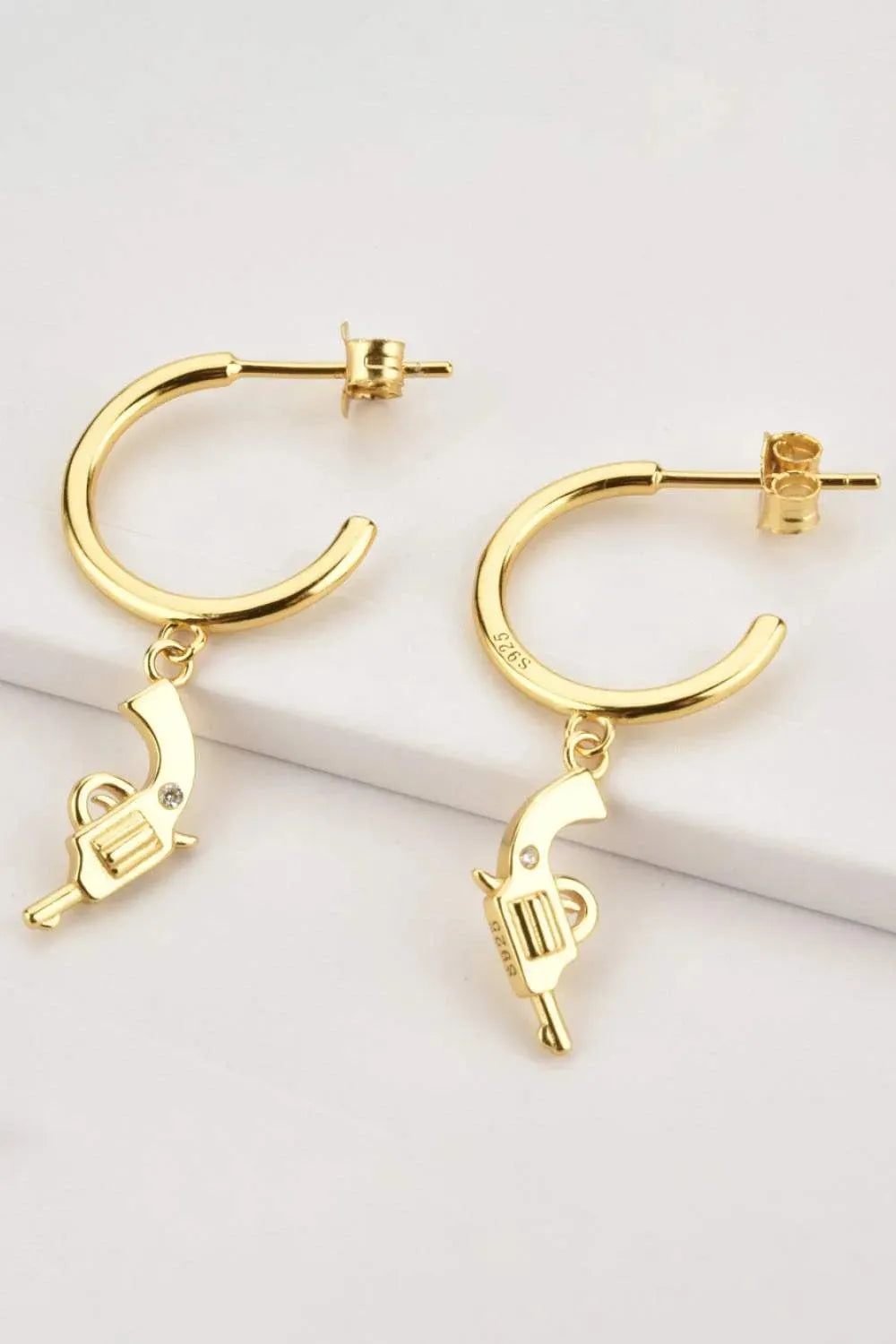 925 Sterling Silver C-Hoop Gun Drop Earrings Earrings - Tophatter Daily Deals