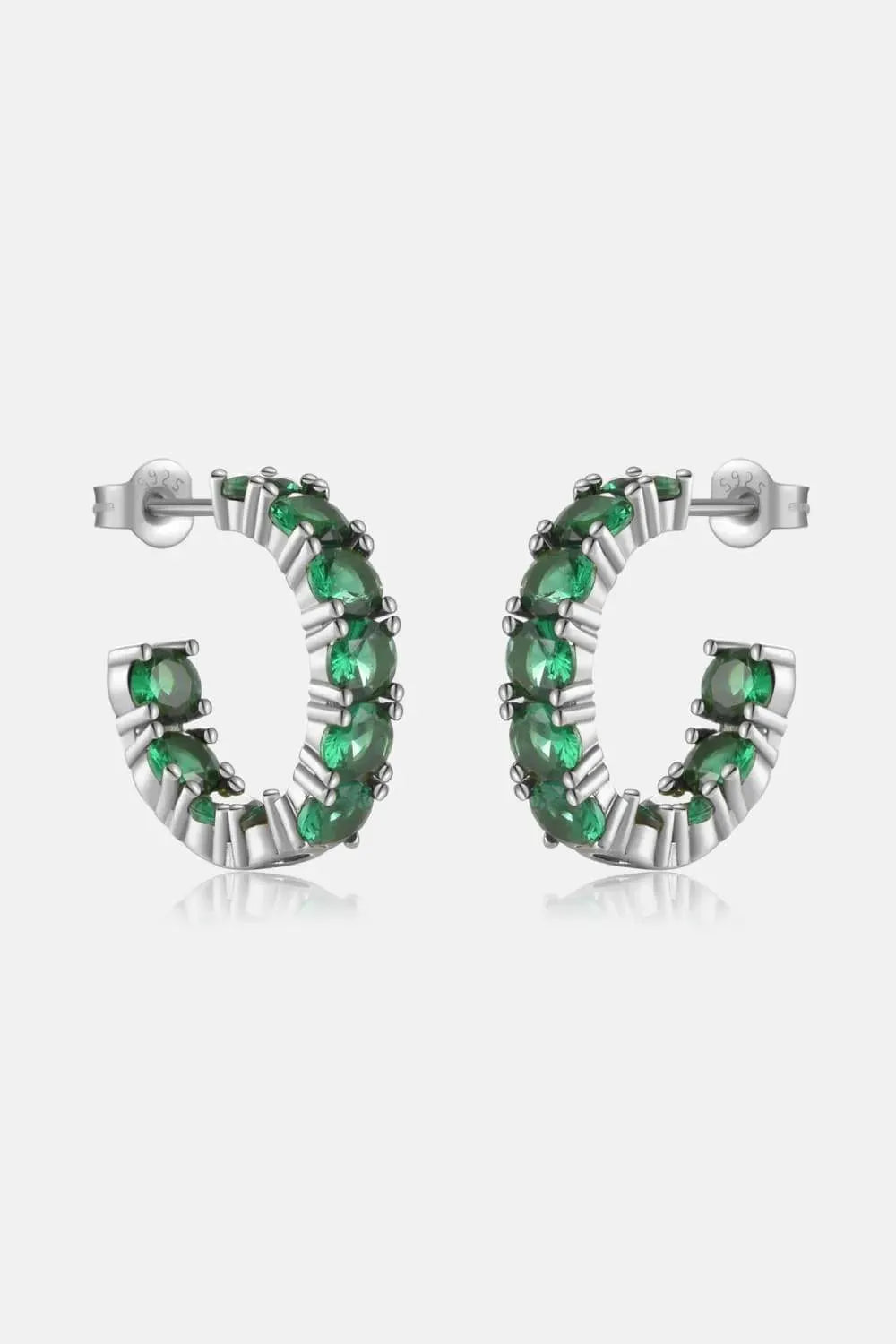 Inlaid Zircon C-Hoop Earrings Silver Green One Size Earrings - Tophatter Daily Deals