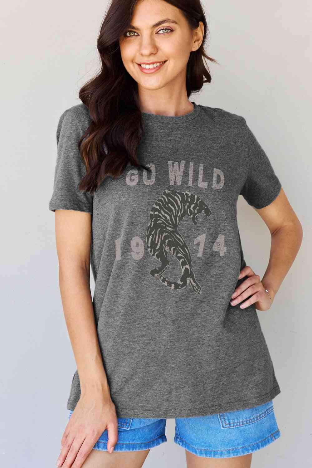 Simply Love Full Size GO WILD 1974 Graphic Cotton Tee Women's T-Shirts - Tophatter Daily Deals