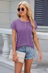 Round Neck Rolled Short Sleeve T-Shirt Purple Women's T-Shirts - Tophatter Daily Deals