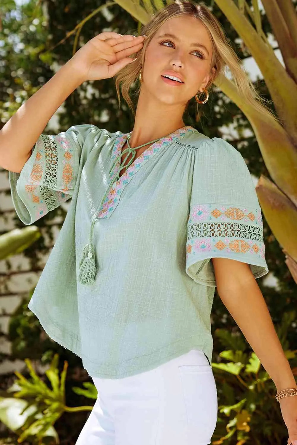 Bohemian Tassel Half Puff Sleeve Top Blouses - Tophatter Daily Deals