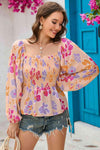 Floral Square Neck Smocked Blouse Floral Blouses - Tophatter Daily Deals