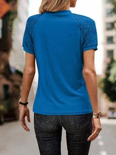 Openwork Lace Detail Short Sleeve T-Shirt Women's T-Shirts - Tophatter Daily Deals