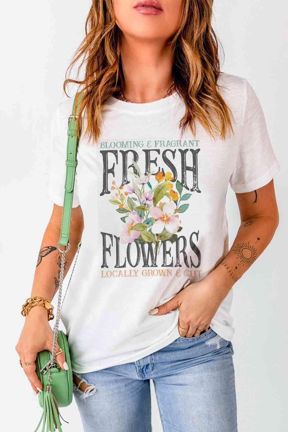 FRESH FLOWERS Round-Neck Tee White Women's T-Shirts - Tophatter Daily Deals