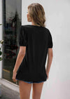 V-Neck Decorative Buttons Puff Sleeve Tee Women's T-Shirts - Tophatter Daily Deals