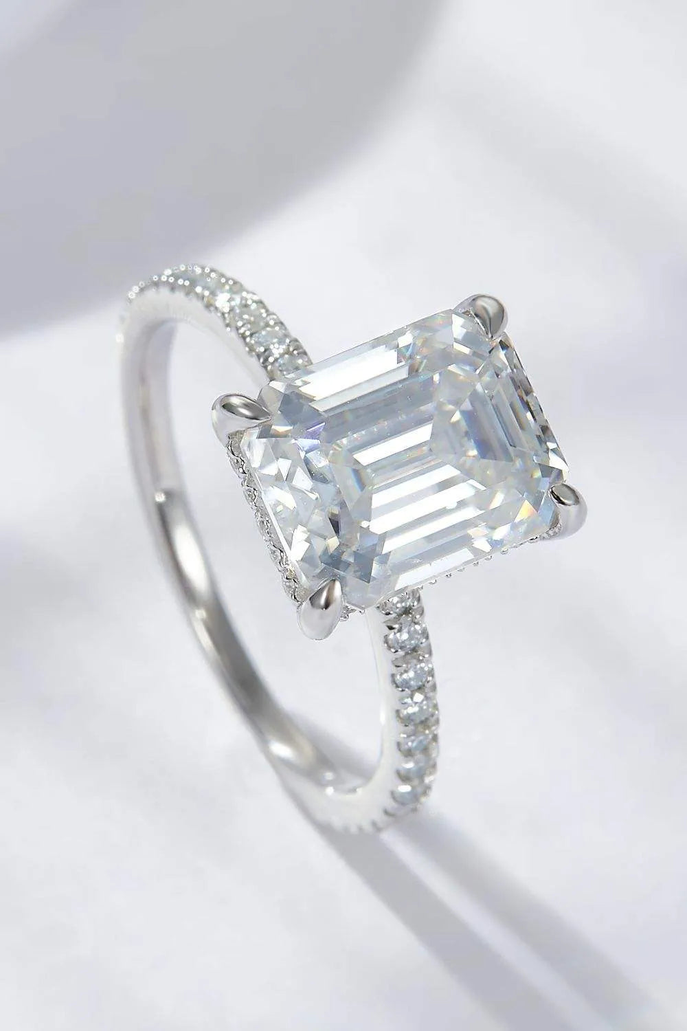 Emerald Cut 4 Carat Moissanite Side Stone Ring Silver Moissanite - Tophatter Daily Deals