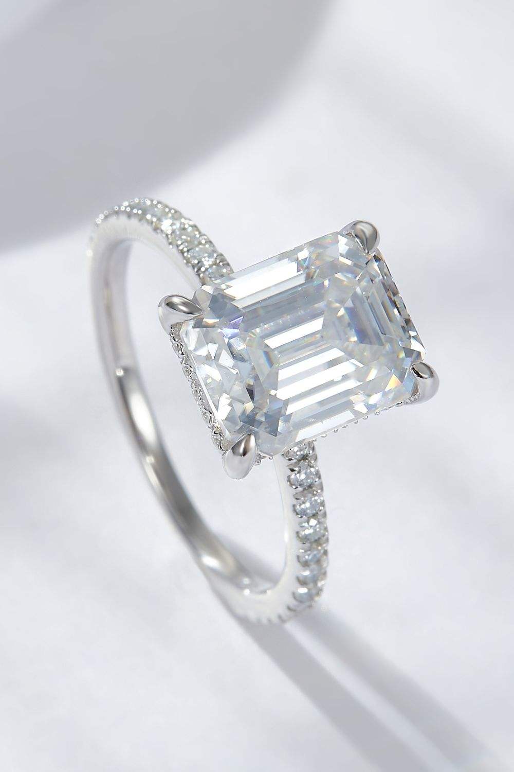 Emerald Cut 4 Carat Moissanite Side Stone Ring Moissanite - Tophatter Daily Deals