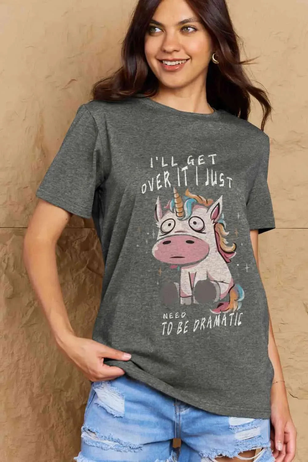Simply Love Full Size I'LL GET OVER IT I JUST NEED TO BE DRAMATIC Graphic Cotton Tee Women's T-Shirts - Tophatter Daily Deals